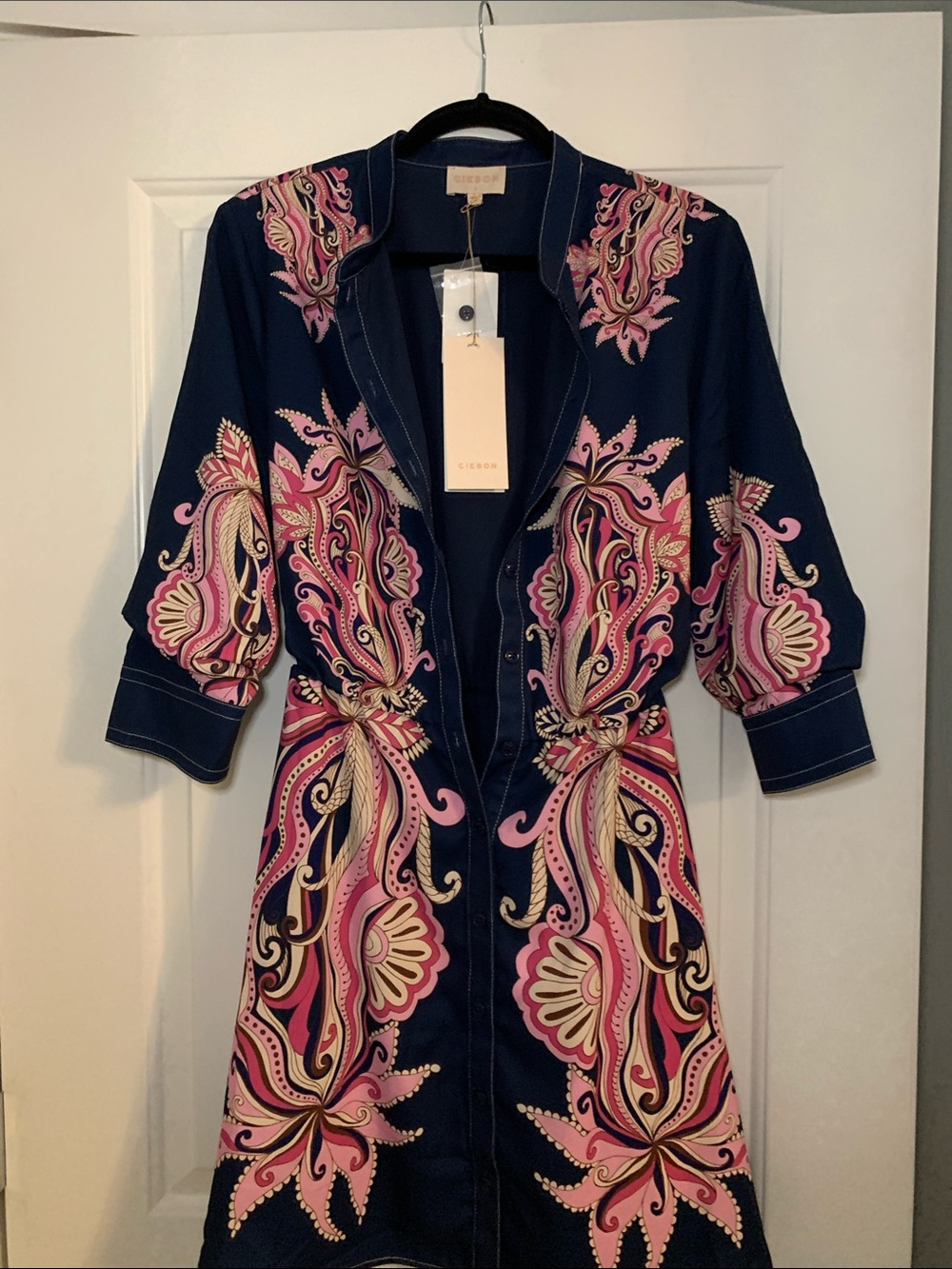 Women’s Ciebon Navy Dress with Pink Paisley Print - Ciebon size L NWT